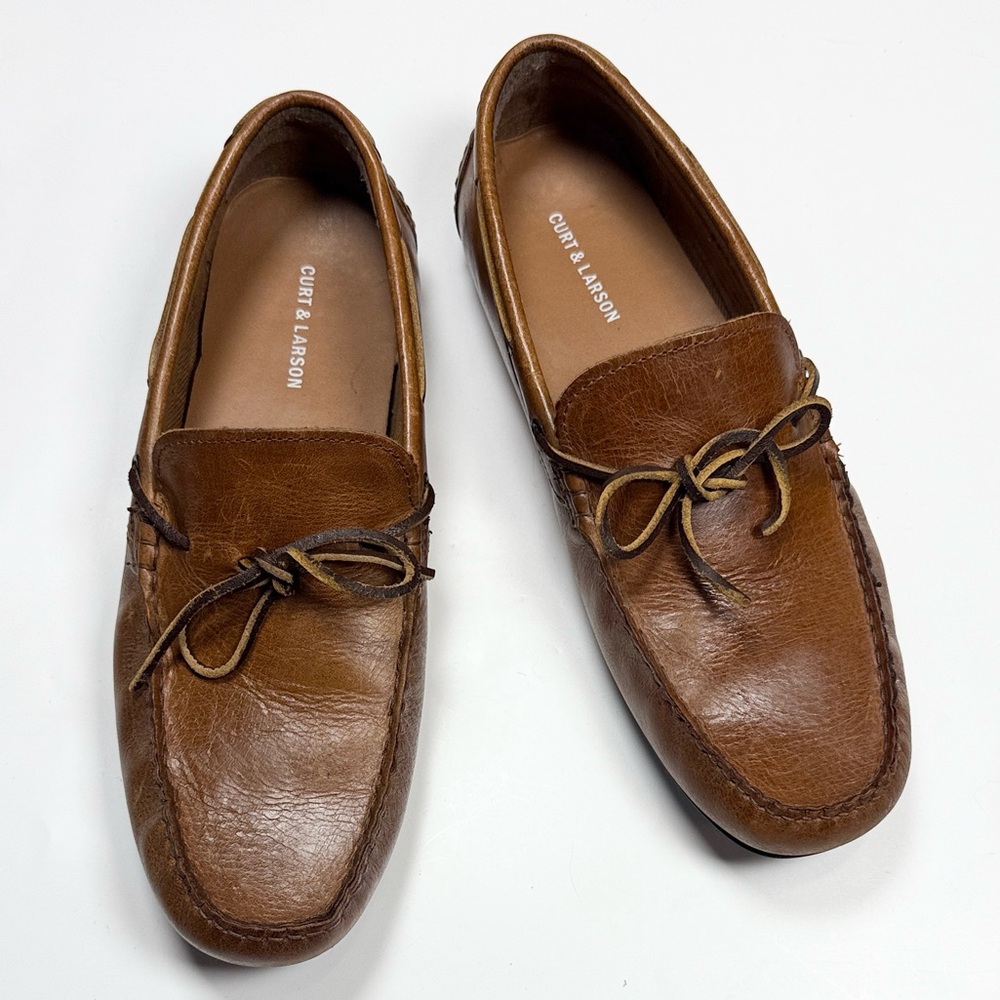 Curt & Larson Santos Brown Driving Leather Lace Tie Loafers S-478 Sz 8